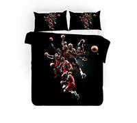 Ensemble De Housse De Couette Basketball Michael Jordan Ensemble De Literie pour Enfants, Taille Unique, Dessin Animé Multicolore, Enfants Garçons Et Filles (140x200cm(1.2MBed),Fantôme Noir)