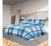 Ensemble de Housse de Couette Bleu et Gris 200x200 cm Coton Literie vidaXL