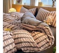 Ensemble de Housse de Couette Confortable à Rayures en Coton lavé, Ensemble de literie en Seersucker Ultra-Doux, Ensemble de Housse de Couette à Carreaux Double Face, avec Fermeture à glissière et