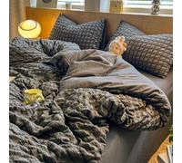 Ensemble de Housse de Couette Confortable à Rayures en Coton lavé, Ensemble de literie en Seersucker Ultra-Doux, Ensemble de Housse de Couette à Carreaux Double Face, avec Fermeture à glissière et