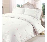 Rapport Home Housse de Couette Bordure en Dentelle Florale Ensemble de lit brodé, Polyester Coton, crème, 3 pièces, Double