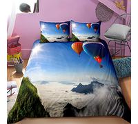 Ensemble De Housse De Couette Doux, Anti-acariens 80% Microfibre + 20% Coton Aventure En Montgolfière Literie (Montgolfière 08,200x200cm(1.5M/1.8MBed))