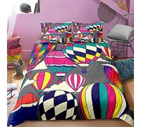 Ensemble De Housse De Couette Doux, Anti-acariens 80% Microfibre + 20% Coton Aventure En Montgolfière Literie (Montgolfière 05,220x240cm(1.8M/2MBed))