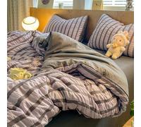 Ensemble de housse de couette en coton lavé à carreaux gris et blancs, ensemble de literie en seersucker doux quatre pièces, ensemble de housse de couette à carreaux double face, housse de couette