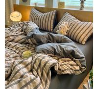 Ensemble de housse de couette en coton lavé à carreaux gris et blancs, ensemble de literie en seersucker doux quatre pièces, ensemble de housse de couette à carreaux double face, housse de couette