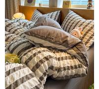 Ensemble de housse de couette en coton lavé à carreaux gris et blancs, ensemble de literie en seersucker doux quatre pièces, ensemble de housse de couette à carreaux double face, housse de couette