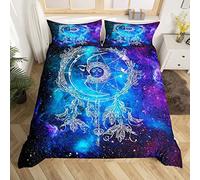 Ensemble de housse de couette Galaxy 140x200cm filles enfants adolescents soleil lune décor de chambre hippie bohème housse de couette mignon Boho univers étoilé ensemble de literie violet bleu