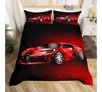 Ensemble de housse de couette imprimé voiture de sport Ensemble de literie de voiture de course rouge 140x200cm Enfants Garçons Filles Literie sur le thème du sport extrême Cool Speed Luxury Car
