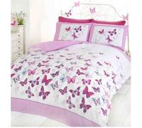 Ensemble de housse de couette - Papillon Flutter - Rose - 200 x 200 cm - Lavable en machine - 48% coton