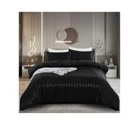 Ensemble de housse de couette Parure de lit 3 pièces luxe en satin soyeux à rayures, housse couette réversible avec fermeture éclair et attaches d'angle Ensemble de literie(Double-160x220cm)