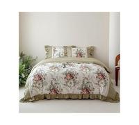 Ensemble de housse de couette Parure de lit 4 pièces, motif floral vintage chic, volants, housse couette 100 % coton, taies d'oreiller, cache-sommier Ensemble de literie(Green,2X2.2m Bedskirt 4pcs)