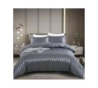 Ensemble de housse de couette Parure de lit luxueuse et soyeuse, avec housse couette texturée à rayures en satin gris, for simple, double, queen size, king , ou Ensemble de literie(Double-160x220cm)