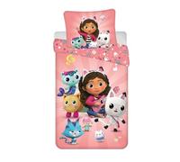 Ensemble de Housse de Couette Simple et Taie d'oreiller La Maison de Poupée de Gabby - Housse de Couette et taie d'oreiller en Coton 100% - Housse de Couette réversible pour Enfants, Filles