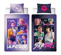 Ensemble de housse de couette simple sous licence officielle K-Pop Demon Hunters | Linge de lit réversible à motif « Unite » avec taie d'oreiller assortie | Idéal pour une chambre d'enfant | Polycoton