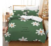 Ensemble de Housse de Couette Vert foncé Fleurs Blanches 3pc Ensemble de literie Housse de Couette en Microfibre Douce avec Attaches à Fermeture éclair 2 taies d’Oreiller sans draps 260x240 cm