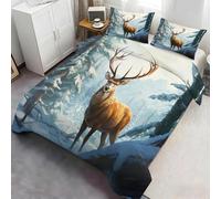 Ensemble de Housse de Couette Winter Forest Stag - Design de cerf Neigeux imprimé en 3D, literie Douce et Respirante pour la décoration de la Chambre Amoureuse de la Nature 180x200cm