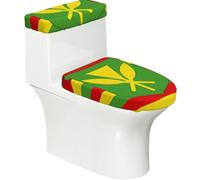 Ensemble de housse de couvercle de toilette élastique douce et lisse pour décoration d'intérieur unique avec drapeau hawaïen - Facile à nettoyer et à installer