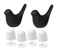 Ensemble de housses de boulons de toilette en porcelaine en forme d'oiseau avec 4 couvercles à vis pour décoration de salle de bain et kit de base fonctionnel (noir)