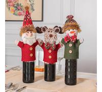 Ensemble de housses de bouteille de vin de vacances avec Père Noël, renne et bonhomme de neige, tricotées et extensibles pour s'adapter aux bouteilles standard, parfaites pour les fêtes saisonnières