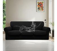 Ensemble de housses de canapé 3 places avec 3 places et 2 housses de jeté en polyester extensible et imperméable pour meubles, salon ou bureau, ajustement élastique, noir