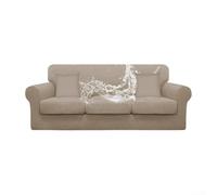 Ensemble de housses de canapé 3 places en polyester résistant à l'eau et tissu extensible pour un ajustement sûr Comprend une housse de canapé, 3 housses de siège et 2 housses de jeté (moka peu