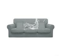 Ensemble de housses de canapé 3 places en tissu stretch résistant à l'eau - Couverture complète avec housse de canapé, housses de siège et couvre-jeté, convient pour meubles de salon (gris clair)