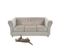 Ensemble de housses de canapé Chesterfield en velours gris clair extensible avec housse de coussin de siège, pour fauteuil incurvé de style vintage, 3 petits sièges inclus
