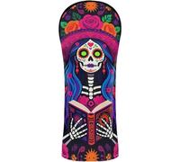 Ensemble de housses de club de golf en cuir de qualité supérieure avec étiquettes numérotées pour conducteur, bois hybride La Catrina Dia de Los Muertos Mexican Day of The Dead