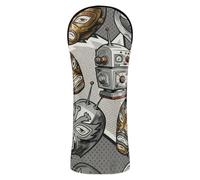 Ensemble de housses de club de golf imperméables en cuir de qualité supérieure avec étiquettes numérotées pour conducteur hybride et bois de parcours Lucha Libre Robot rétro Motif bande dessinée