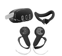 Ensemble de housses de protection en silicone compatibles avec Meta Quest 3, coque avant + masque facial de réalité virtuelle + accessoires de rechange pour manette tactile (noir)