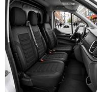 Ensemble de Housses de Siège Avant Noir 2+1 en Tissu Piqué + Similicuir Haute Qualité pour Véhicules Utilitaires Compatible avec Peugeot Expert 3 Citroën Jumpy 2016+ Opel Vivaro C Fiat Scudo 2022+