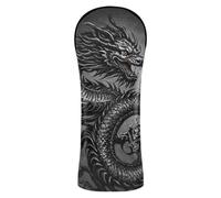 Ensemble de housses de tête de golf en cuir de qualité supérieure avec étiquette numérotée pour conducteur/bois de parcours/hybride Motif dragon chinois Bleu/gris