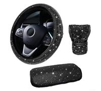 Ensemble de housses de volant avec accoudoir antidérapant et pommeau de levier de vitesse pour voiture, pour voiture de 36 à 38 cm de diamètre, motif scintillant noir