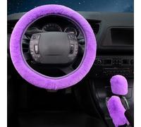 Ensemble de housses de volant de voiture avec housses de frein à main et levier de vitesse, matériau en peluche synthétique douce pour la conduite en hiver, 3 poubelles