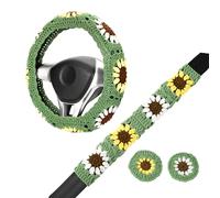 Ensemble de housses de volant en crochet de 35,6 à 38,1 cm, housse de ceinture de sécurité tournesol vintage faite à la main, accessoires d'intérieur de voiture bohème pour femme (HZYZW06, ensemble de