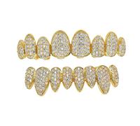 Ensemble de Huit Grillz Irréguliers à Zircons Micro-Sertis, Plaqué Or et Argent Style Hip-Hop, Cadeau Mode Unisexe pour Homme et Femme(Gold)