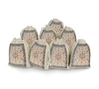 Ensemble de huit petits paquets de poche en coton et lin bleu persan rouille orange