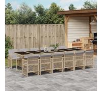 Ensemble de jardin 13 pièces en rotin PE, 330 x 106 cm, avec plateau en verre trempé, peu encombrant, pour terrasse, balcon, cour avec coussin confortable