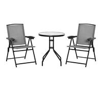 Outsunny Ensemble de Jardin 3 pièces 2 chaises inclinables Multi-Positions Pliables + Table Ronde Verre trempé métal textilène Gris
