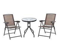 Outsunny Ensemble de Jardin 3 pièces 2 chaises inclinables Multi-Positions Pliables + Table Ronde Verre trempé métal textilène Chocolat