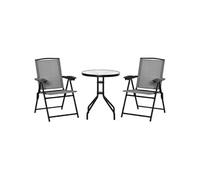 Outsunny Ensemble de jardin 3 pièces – 2 chaises inclinables + table ronde verre trempé gris