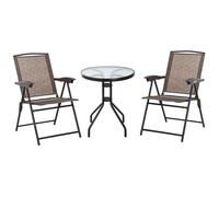 Outsunny Ensemble de jardin 3 pièces 2 chaises inclinables multi-positions pliables + table ronde verre trempé métal époxy textilène chocolat