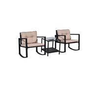 Outsunny Ensemble de jardin 3 pièces style cosy cadre en acier résine tressée imitation rotin noir et marron