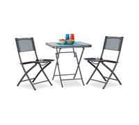 ensemble de jardin 3 pièces, table pliante avec plateau en verre, chaises pliantes, pour jardin et balcon, anthracite