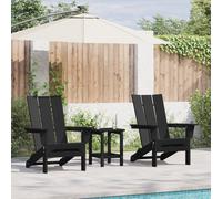 Ensemble De Jardin 3 Pièces Vidaxl Noir Hdpe, Chaise Adirondack Pliable Vidaxl Noire 74,5x80,5x90 Cm Hdpe, Table D'appoint Adirondack Vidaxl Noire 38x38x45 Cm Hdpe