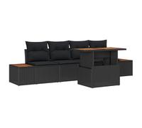 Ensemble de Jardin 5 Pièces Noir Marron, Salon de Jardin Modulaire en Polyrotin avec Table et Coussins, Mobilier d'Extérieur Résistant aux UV pour Terrasse Balcon, Design Élégant et Contemporain