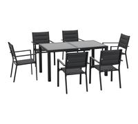 Ensemble De Jardin 6 Personnes Chaises Empilables Table Extensible 150/210l Cm Alu. Teslin Gris