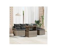 Ensemble de jardin 6 pièces avec coussins gris poly rattan acacia 3349320