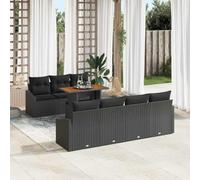 Ensemble de jardin 8 éléments de rangement - Canapé de jardin avec accoudoirs et rangement - En polyrotin noir - Ensemble de canapé modulaire - Siège central et table - Cadre en acier