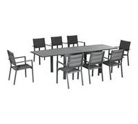 Ensemble de jardin 8 personnes chaises empilables table extensible 135/270L cm alu. textilène gris Noir G